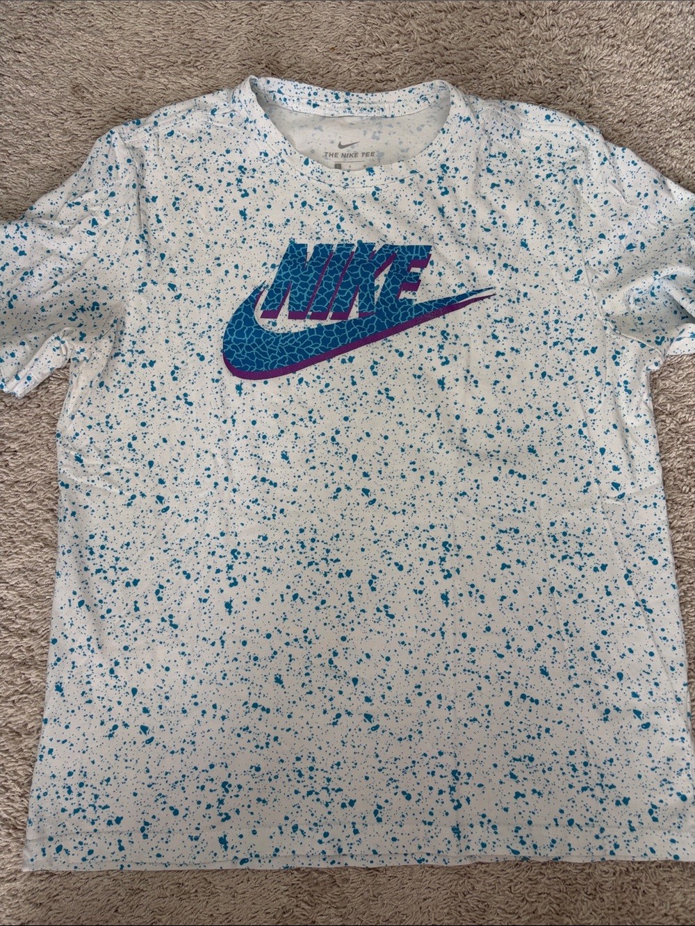 Mens Nike White Tee with Blue & Purple Crackle Logo